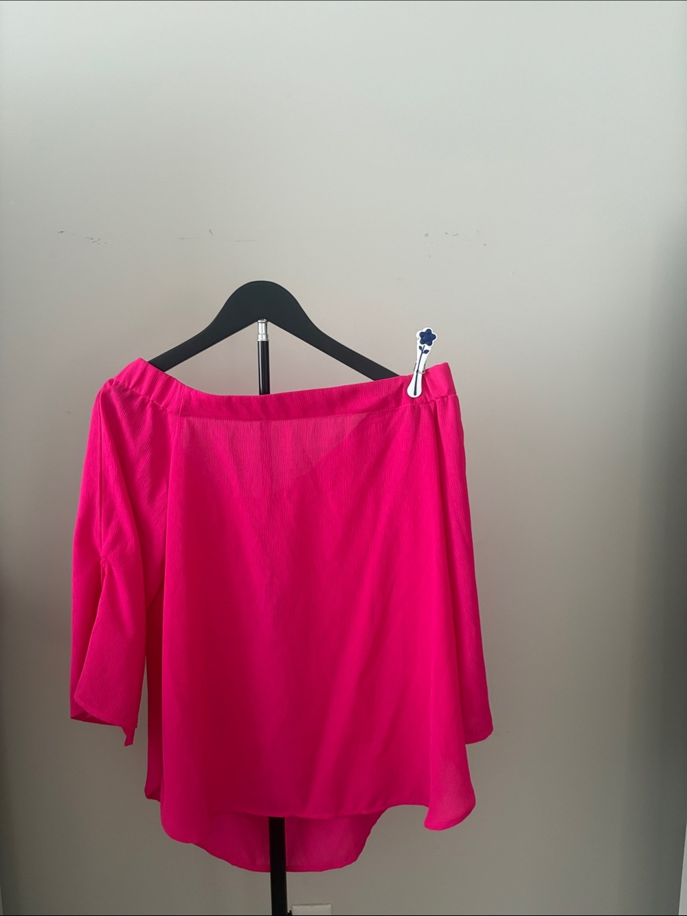 Hot Pink Off-Shoulder Top,  3/4 tie sleeves
Shirt Tail